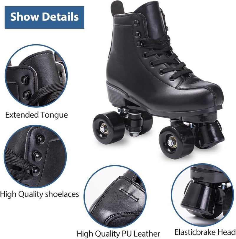 SCNUT Roller Skates Women Men High-Top PU Leather Roller Skates Classic Double-Row Roller Skates Outdoor Indoor Quad-Skates with Light up Shoe Laces - Image 5
